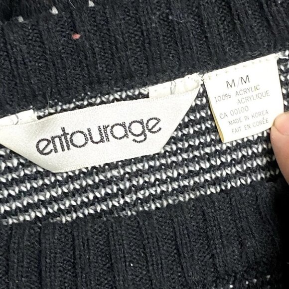 Vintage Entourage Black White Knit Dad Sweater M - Picture 3 of 8
